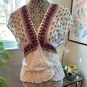 Print peplum short sleeve top